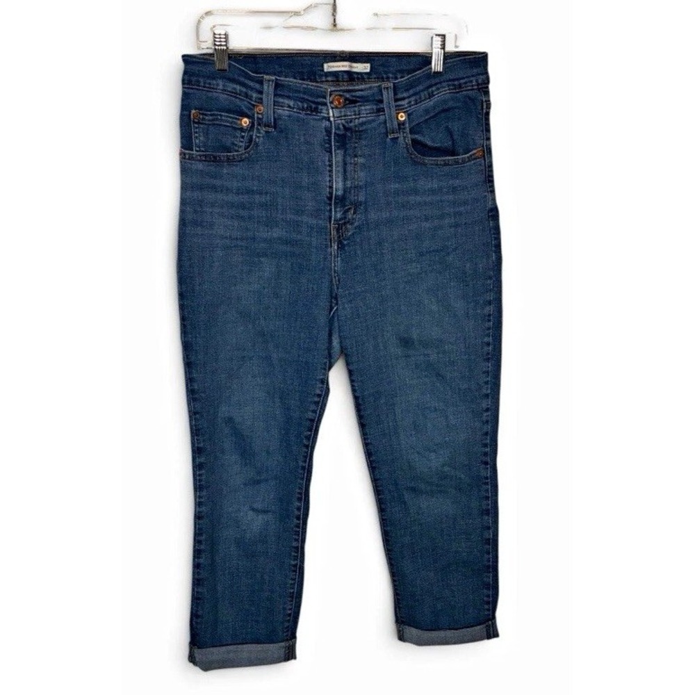 Levis 724 High Rise Straight Jeans Womens 32x30 Blue Denim Raw Hem 18883-0238